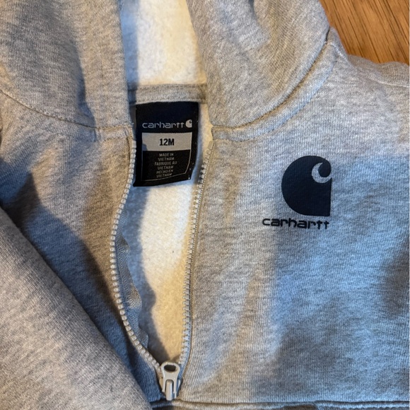 Carhartt Kids Gray Hooded Half-Zip Sweatshirt with Black Logo - Picture 3 of 3